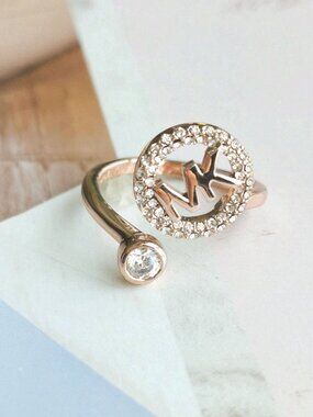 Michael Kors Monogram Logo and Crystal open ring size 8 - Rose Gold